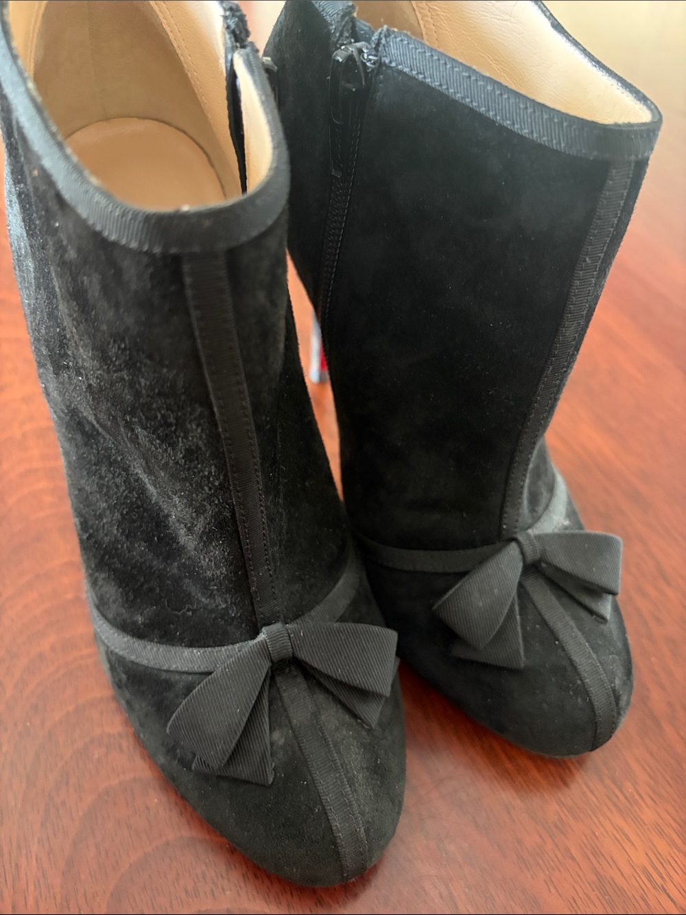 Christian Louboutin Black Suede Bow Ankle Boots 🎀